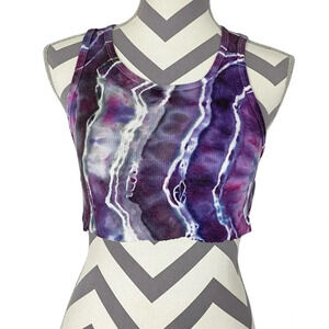 Handmade Geode Tie Dye Tank Top Crop Womens Small XS Purple Ribbed Handmade